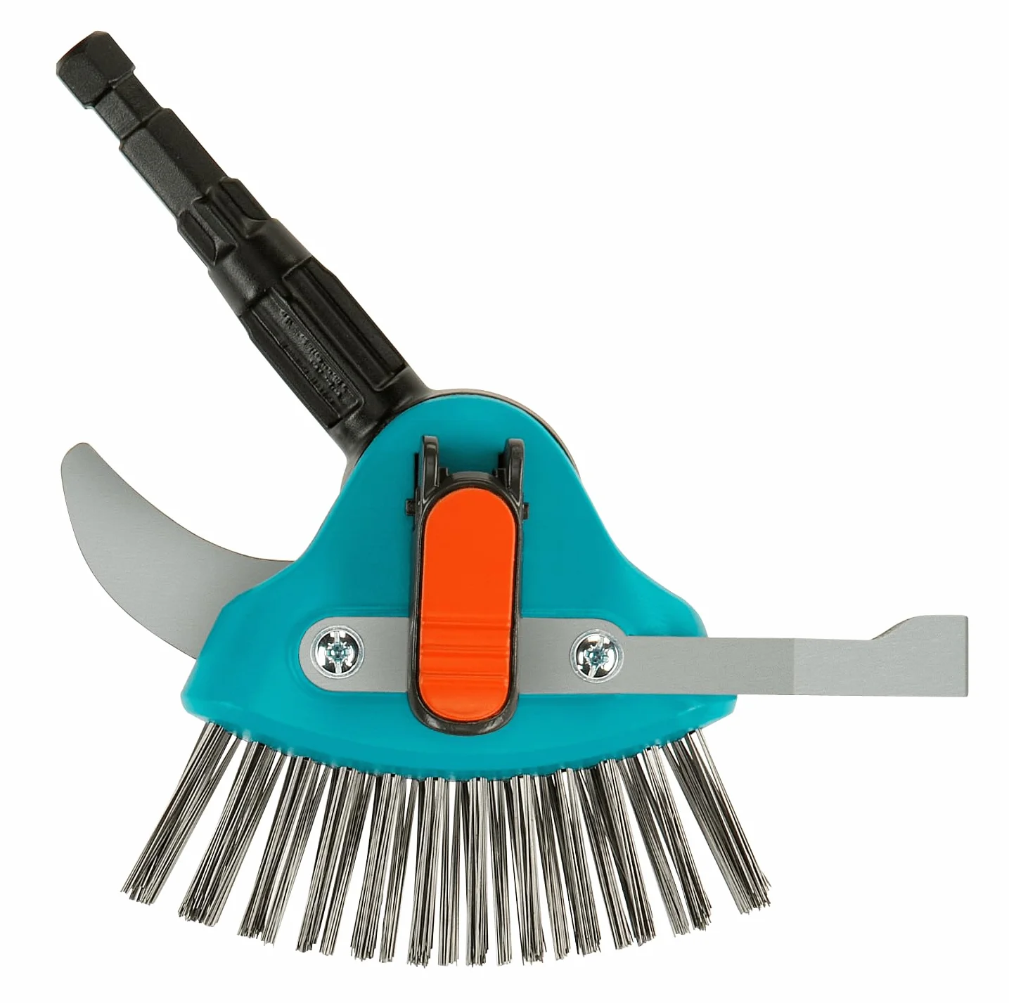 Nettt joints combisystem-3-en-1 Gardena : Outil de jardi multi-fonction pr élimin mauvaises herbes mousse ds joints étroits larges, brosse métal, lame acier inoxye. Va ac ts manches cs (03608-20)