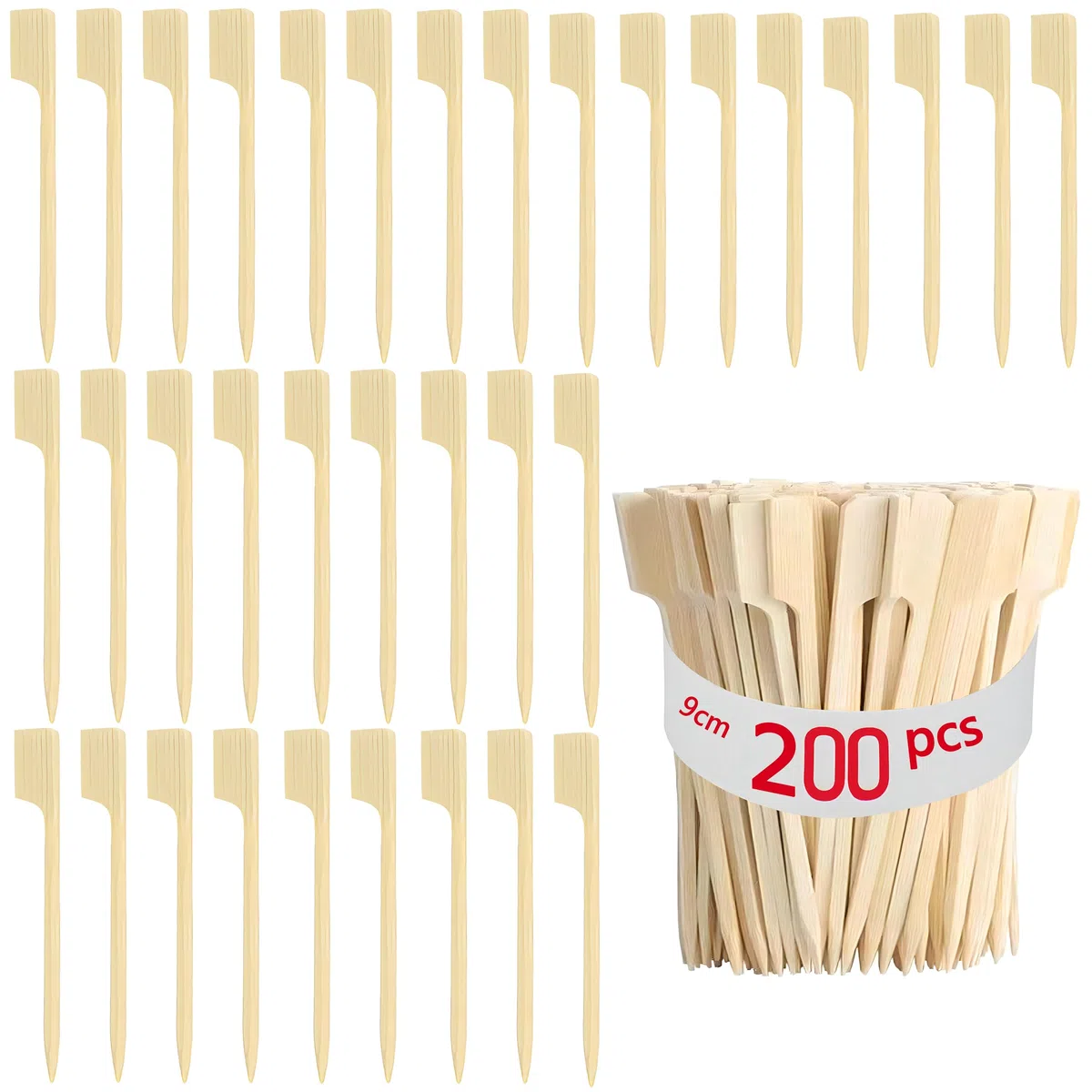Brochettes De Bambou Barbecue,200 Pièces Pique a Brochette Bambou Brochettes Plates en Bois pour Grillades, Cocktails, Barbecues, Collations, Fruit (200PCS 9CM)