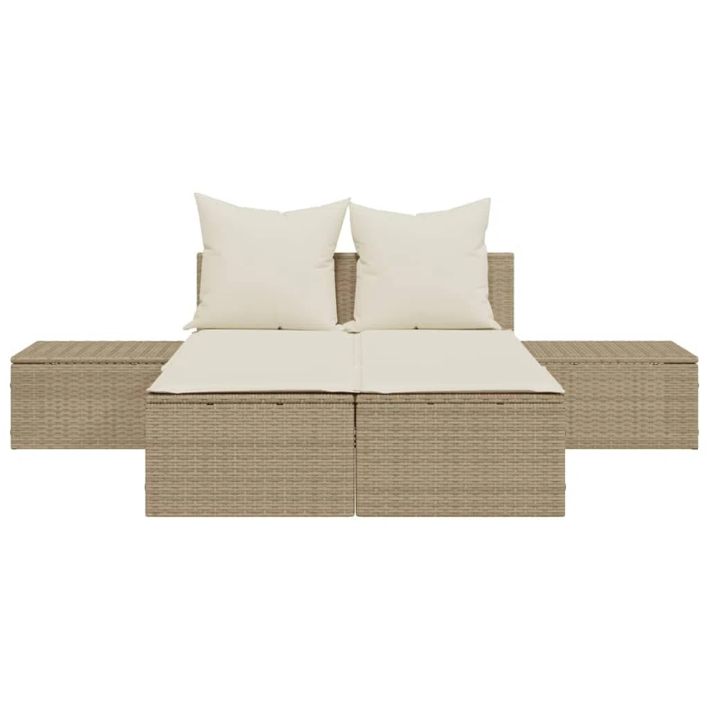 Tomostar Bain de Soleil, Chaise Longue Double Jardin Extérieur Transat pour Piscine avec Coussins Beige résine tressée