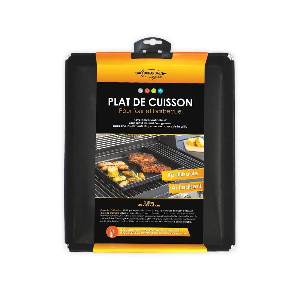 Durandal Selection Plaque barbecue 3 Litres | Grand plat de cuisson barbecue | Plaque four antiadhésive| Plaque de cuisson four