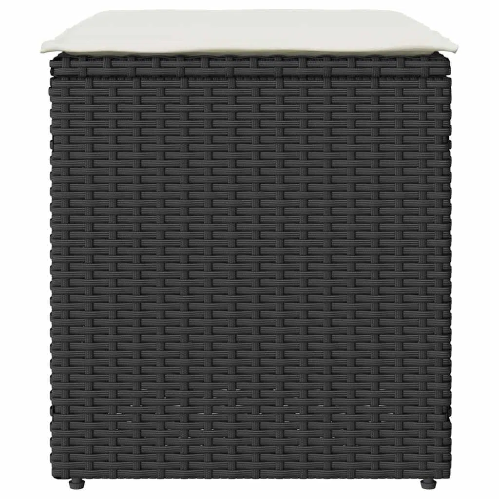 Lot de 2 tabourets de jardin avec coussins, noir, 40 x 40 x 43 cm, en rotin synthétique, résistant aux intempéries, espace de rangement, pour extérieur, terrasse, balcon, avec rembourrage et
