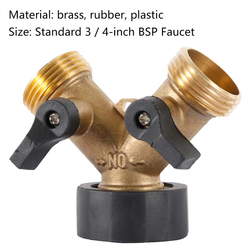 Robinet Double Machine à Laver, Répartiteur Raccord en Y 2 Voies pour Tuyaux d'Alimentation 3/4", Extérieur Jardin Double en Laiton Robuste