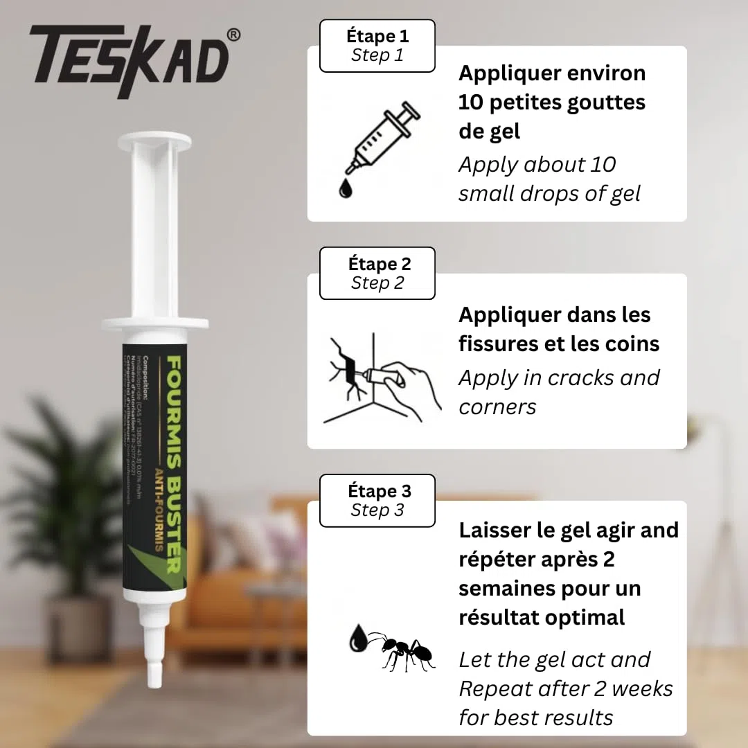 Fourmis Buster Gel Anti-Fourmis, 10g, Traitement Intérieur et Extérieur, Prêt à l'Emploi, Action Ciblée sur la Colonie