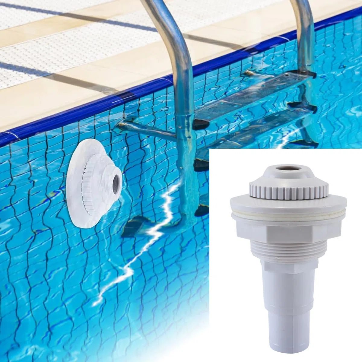 Buse d'aspiration avec tête pivotante réglable pour piscines à parois en acier, buse de tuyau 32/38 mm, sortie d'eau 2 cm pour système de nettoyage de piscine