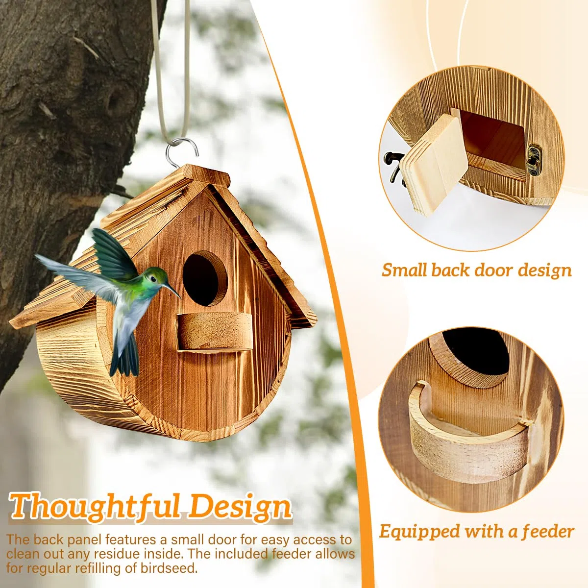Hanging Bird, Nichoir Oiseaux Extérieur, Cabane Oiseaux à Suspendre avec Diamètre d'Entrée 4 cm, Maison Oiseau en Bois Naturelle, Nichoir Oiseaux de Jardins, pour Moineaux Mésanges Balcon