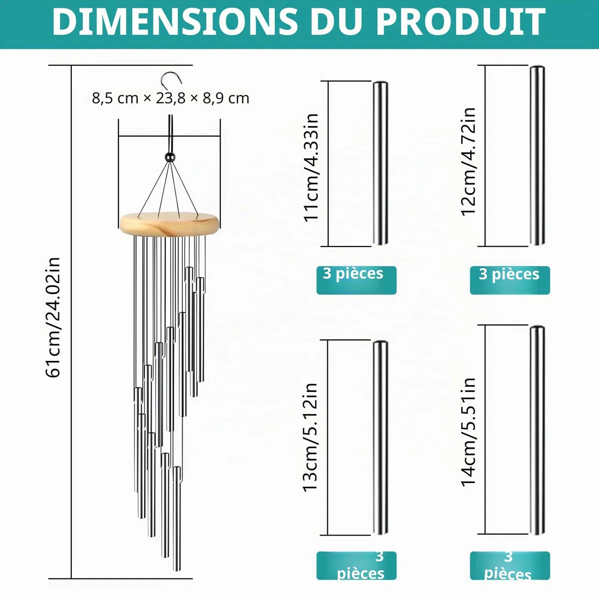 2 Pièces Carillon, Carillon à Vent avec 24 Tubes en Alliage D'aluminium, Carillon a Vent pour aux Jardins, Patios, Arrière-Cours et à la Décoration de la Maison