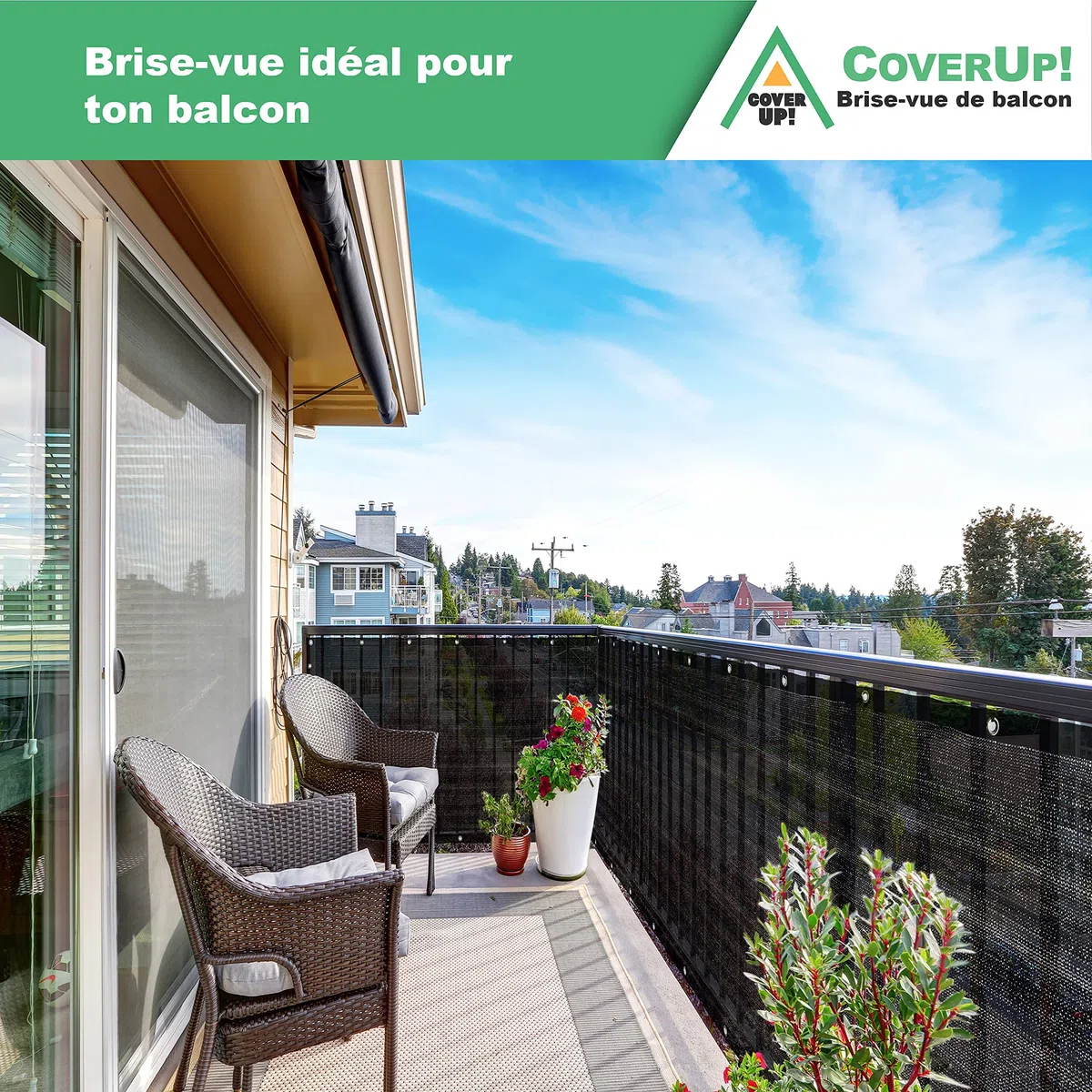 Coverup! Brise-Vue pour Balcon 0,9 x 6 m Noir [180 g/m²] - Brise-Vue de Balcon de Haute qualité pour Toile de Balcon avec Attaches de câble Velcro réutilisables