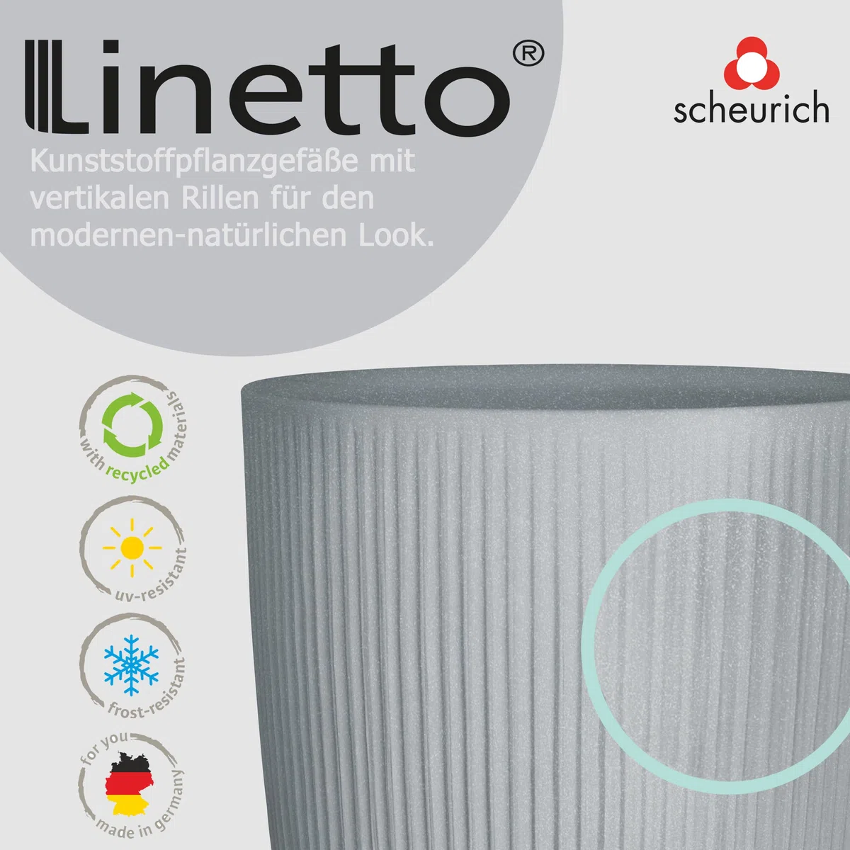 Scheurich Linetto Bowl 40 Pot de Fleurs Rond en Plastique recyclé Gris Pierre Utilisation en extérieur